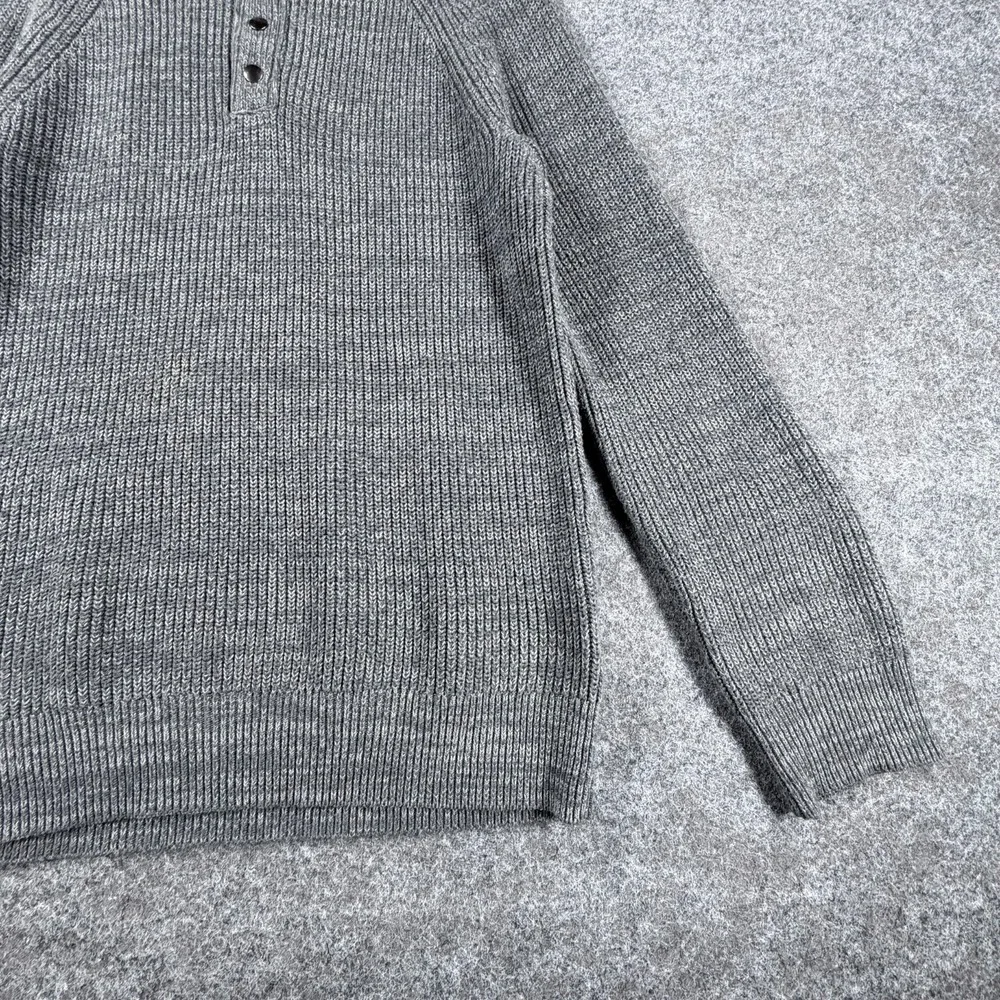 Banana Republic Sweater Mens Medium Heathered Gray Cotton Tight Knit Ribbed Snap